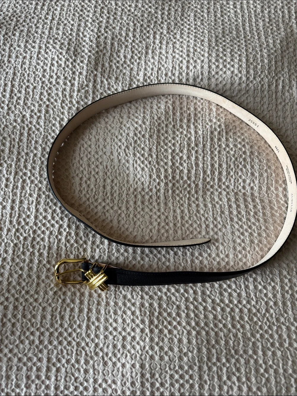 AUREUM Black Belt with Gold Knot Buckle GENUINE LEATHER